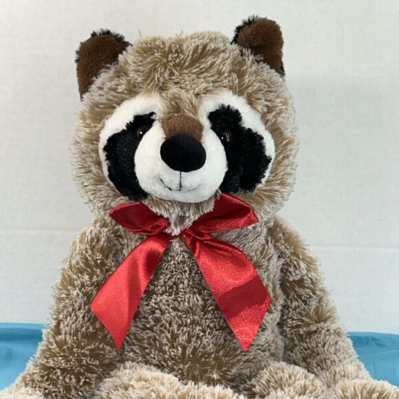 Walmart Lge Racoon Plush Hanging Stuffed Animal Brown Flexible Hugging RedRibbon - Picture 5 of 12